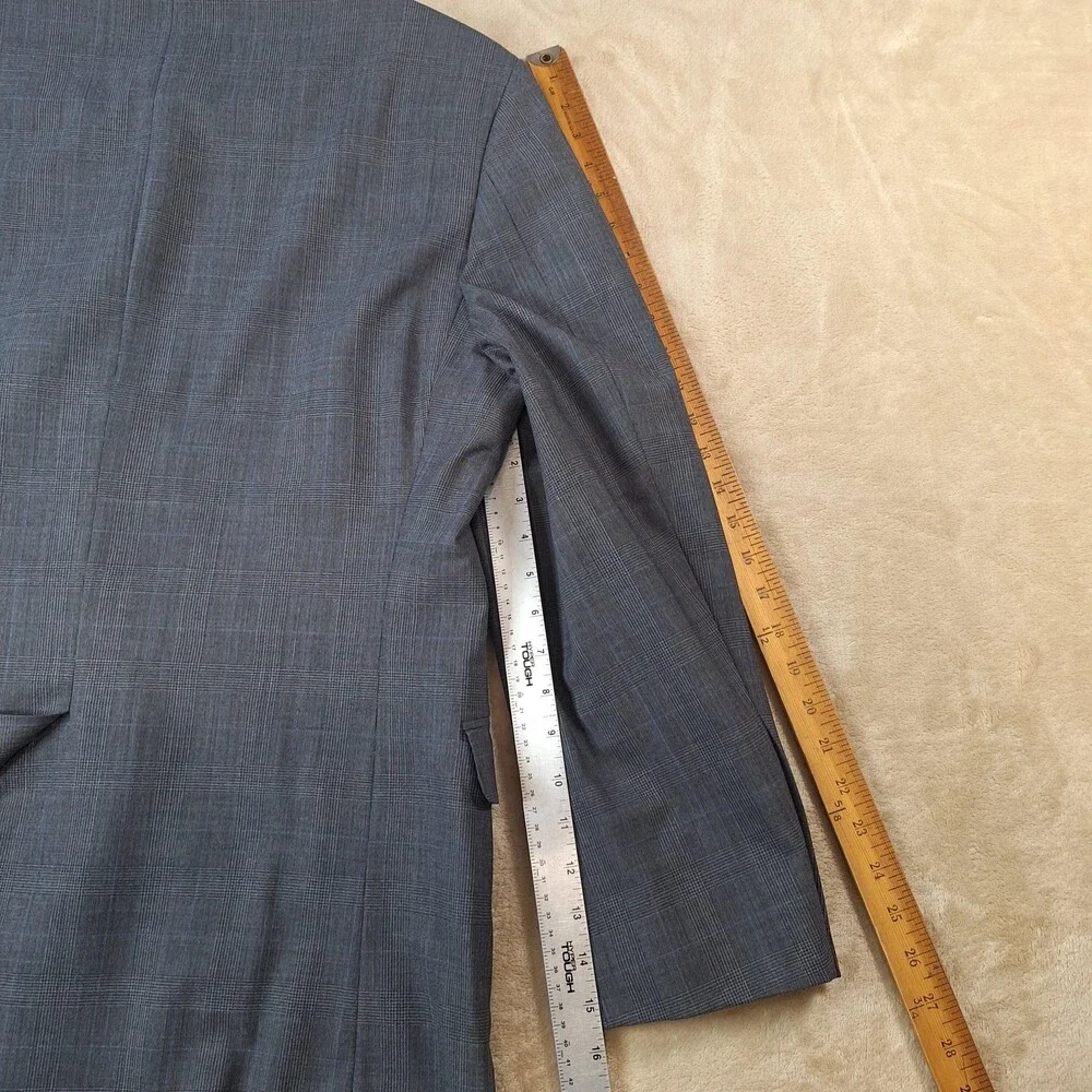 Brooks Brothers 346 Suit Jacket Mens 44 Gray Plaid Wool Double Vent 2 Btn